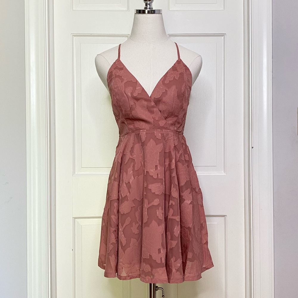 Lulu’s Skater Dress Burnout Floral Rose Pink Chiffon Days of Beauty Small NWT